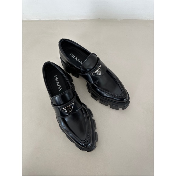 Prada Brushed Leather Monolith Pointed Loafers - Picture 6 of 9